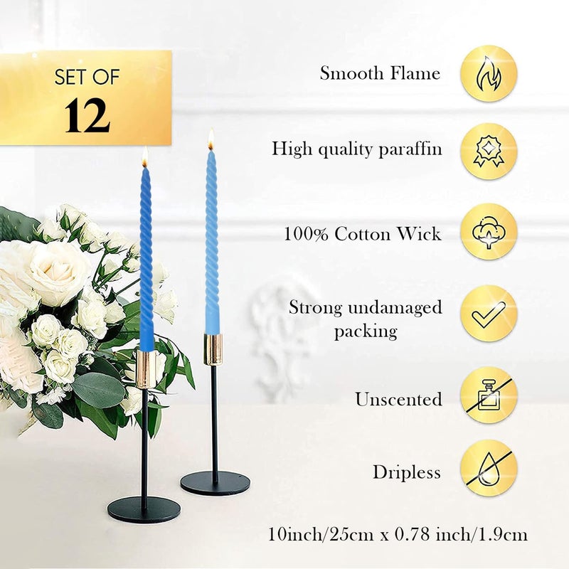 LPUSA Taper Candle Blue Spiral Candle Sticks,Unscented Pastel Candle for Holiday,Wedding and Home Decoration,10inch,12 Pack(E-Gradient Blue) - Image 5
